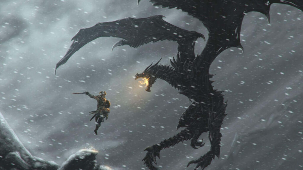 Epic Dragonborn vs Dragon Wallpaper - Skyrim Adventure Background