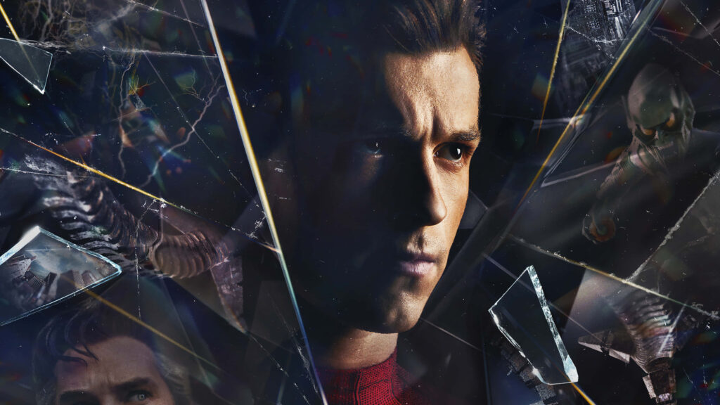Intense Spider-Man: No Way Home Wallpaper with Villains & Shattered Glass