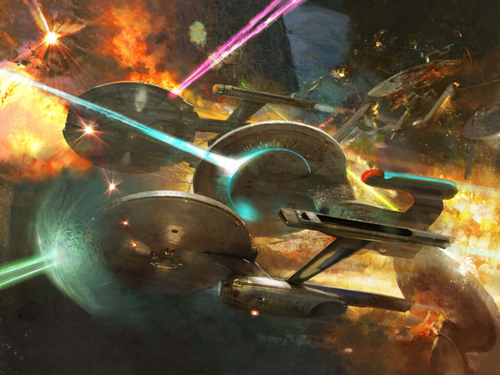 Epic Star Trek Space Battle Wallpaper: Vibrant Starship Combat