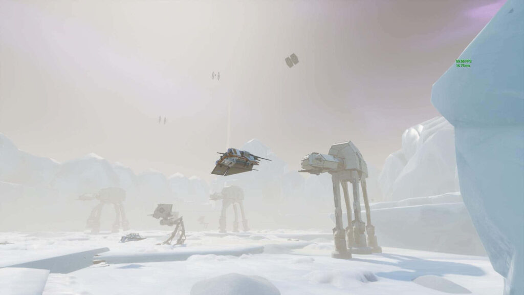 Realistic Star Wars AT-ATs advancing on snowy battlefield epic sci-fi confrontation wallpaper