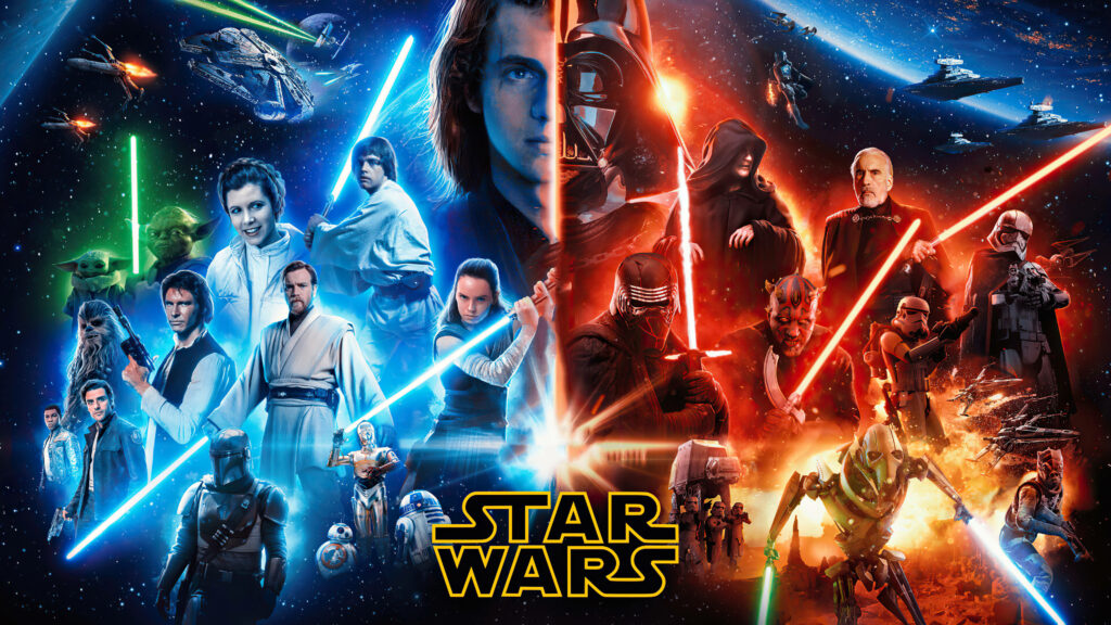 Epic Star Wars Collage Wallpaper: Jedi & Sith Battle in Color