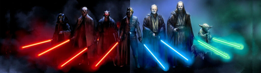 Epic Star Wars Dual Monitor Wallpaper: Sith vs Jedi Showdown