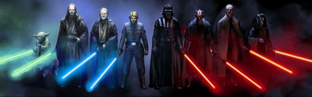Epic Star Wars Dual Screen Wallpaper: Jedi & Sith Lightsaber Duel