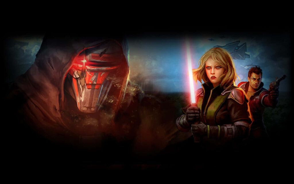 Star Wars-Inspired Wallpaper: Hooded Figure & Jedi Lightsabers Scene