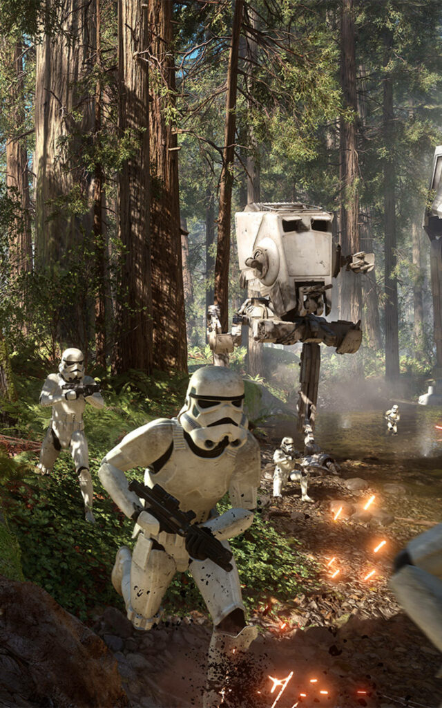 Dynamic Star Wars Wallpaper: Stormtroopers in Action on Battlefield