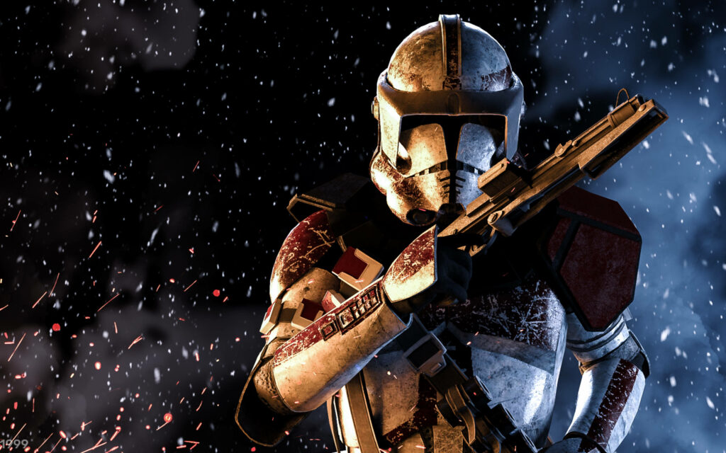 Intense Clone Trooper Wallpaper: Action-Packed Star Wars Scene