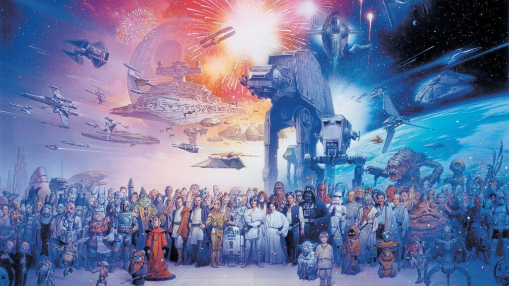 Epic Star Wars Wallpaper: Iconic Characters & Spaceships in Action