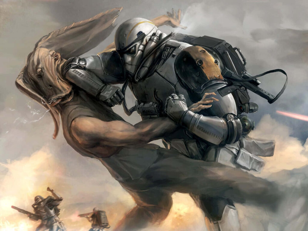 Epic Star Wars Wallpaper: Futuristic Battle Between Soldier and Alien