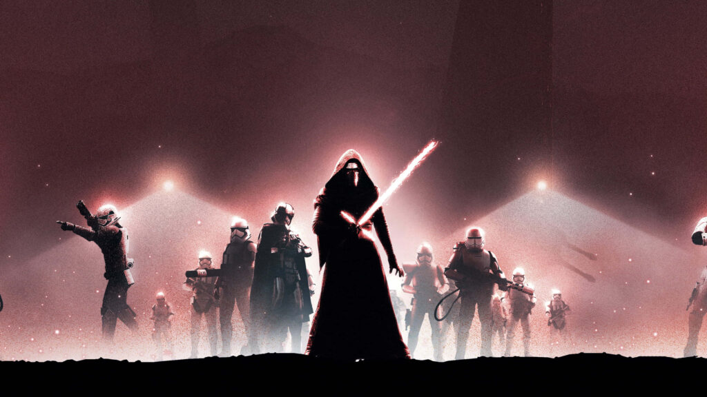 Dramatic *The Force Awakens* Wallpaper: Red Lightsaber & Stormtroopers