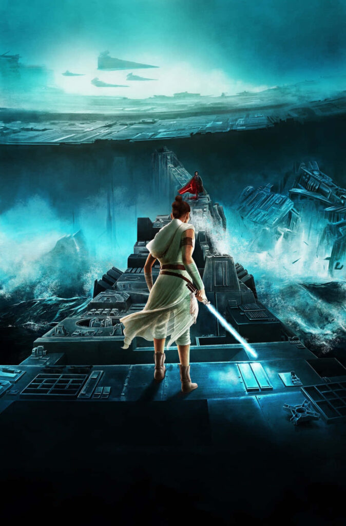 Epic Star Wars Wallpaper: Rey vs. Kylo Ren in Dramatic Confrontation