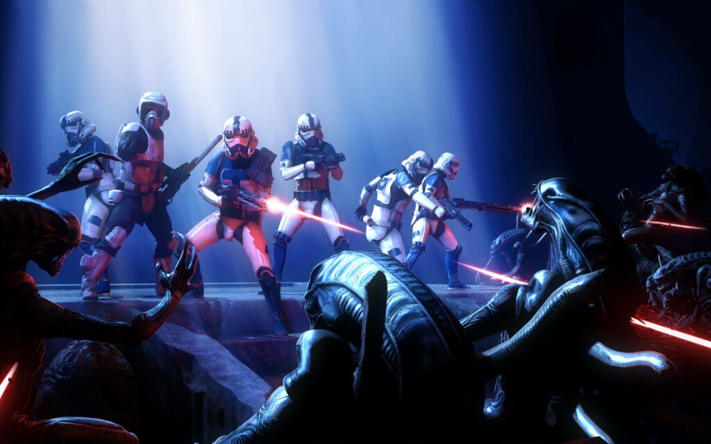 Epic Star Wars vs Xenomorphs Wallpaper: Dynamic Sci-Fi Confrontation