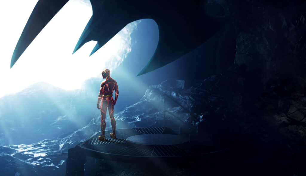 Epic Team Flash Wallpaper: Heroic Stance in a Cosmic Battle Background