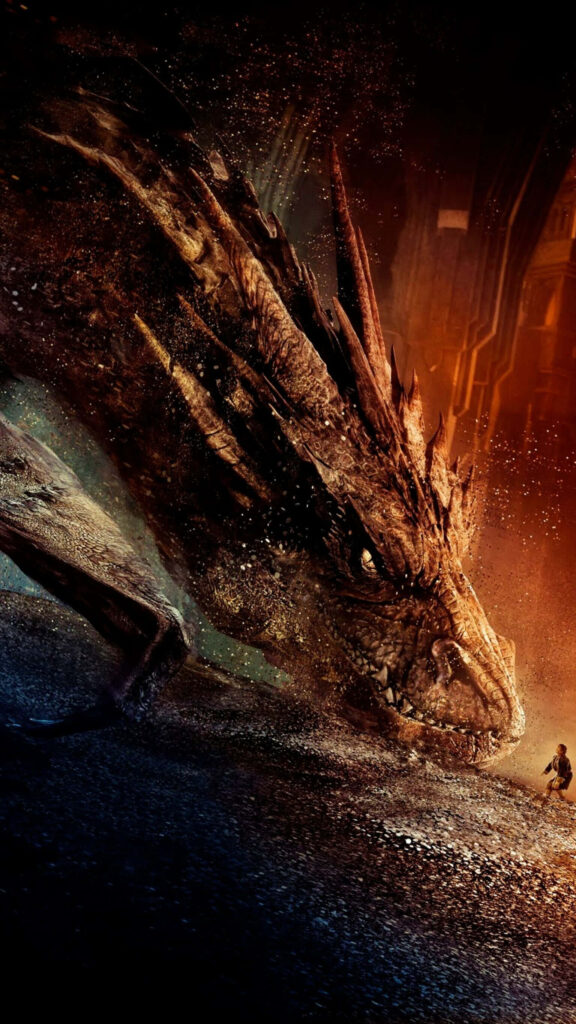 Epic *The Hobbit* Wallpaper: Hobbit vs. Dragon in Fiery Scene
