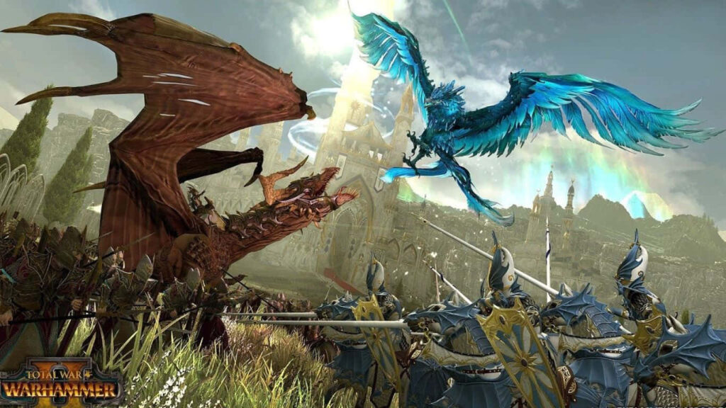 Epic Total War: Warhammer II Battle Wallpaper with Blue Bird & Dragon