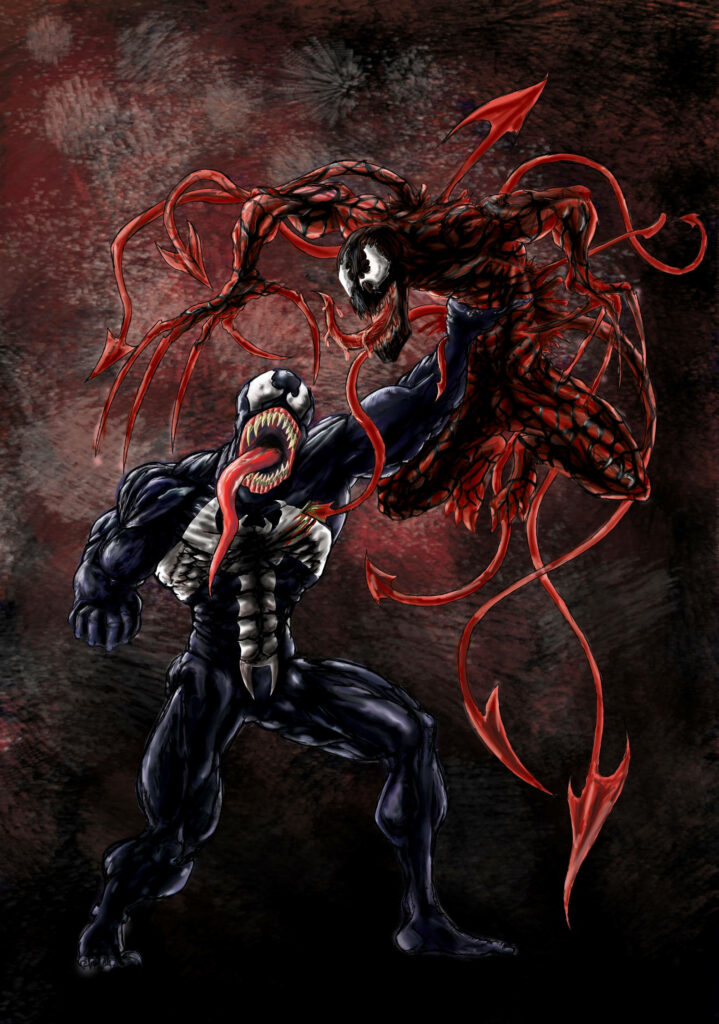 Intense Venom vs. Carnage Battle Scene Wallpaper Background