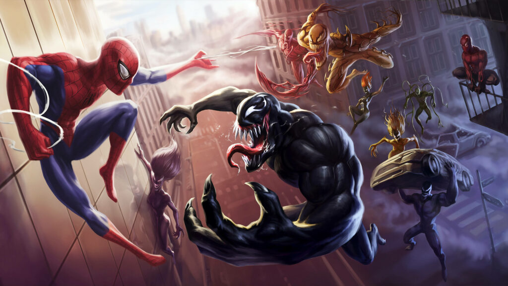 Epic Venom vs. Symbiotes 4K Wallpaper: Spider-Man in Action