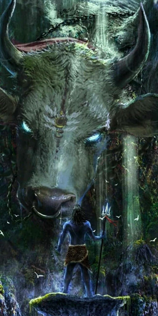 Epic Vishnu Showdown: Divine Strength in a Mystical Forest Scene Wallpaper