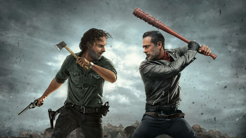 Rick vs Negan Face-Off Wallpaper: Intense Walking Dead Scene