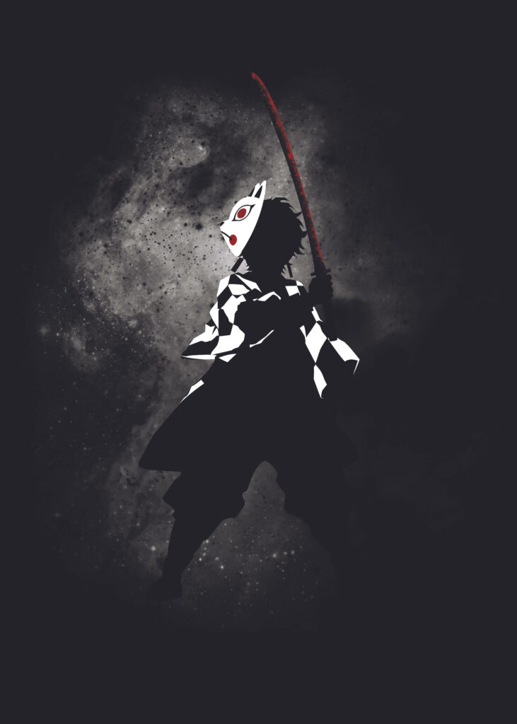 Mysterious Warrior with Red Sword Under Starry Sky Wallpaper