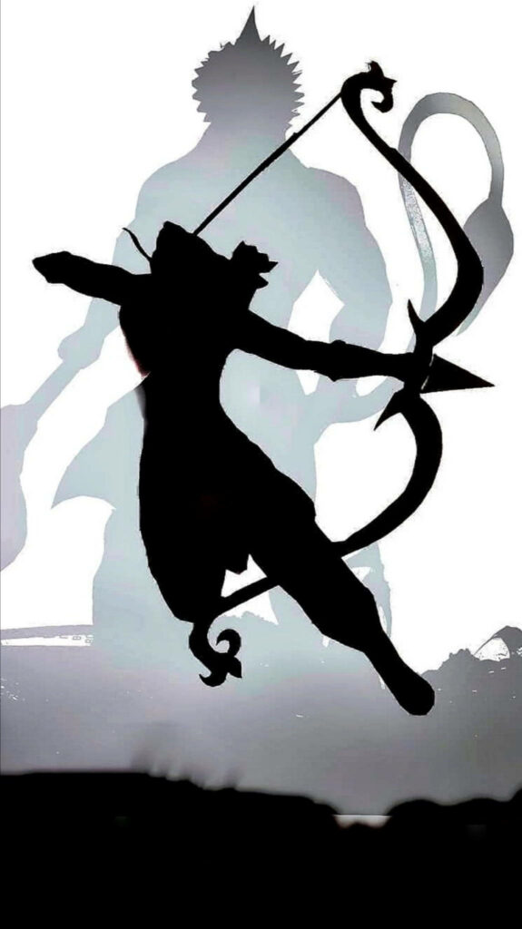 Epic Warrior Silhouette Wallpaper: Shree Ram Inspired Heroism