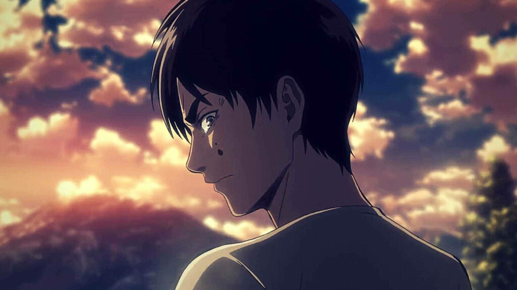 Under the Orange Sky: A Tearful Eren Yeager Wallpaper