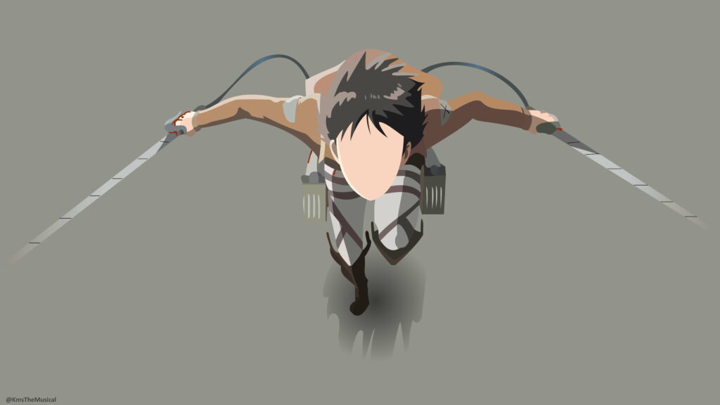Dynamic Eren Yeager Attack on Titan Wallpaper with Omni-Directional Mobility Gear - Minimalist Art Style