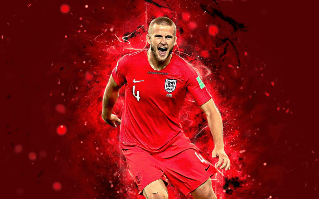 Eric Dier in England red kit with dynamic red and black digital effects fan edit wallpaper background