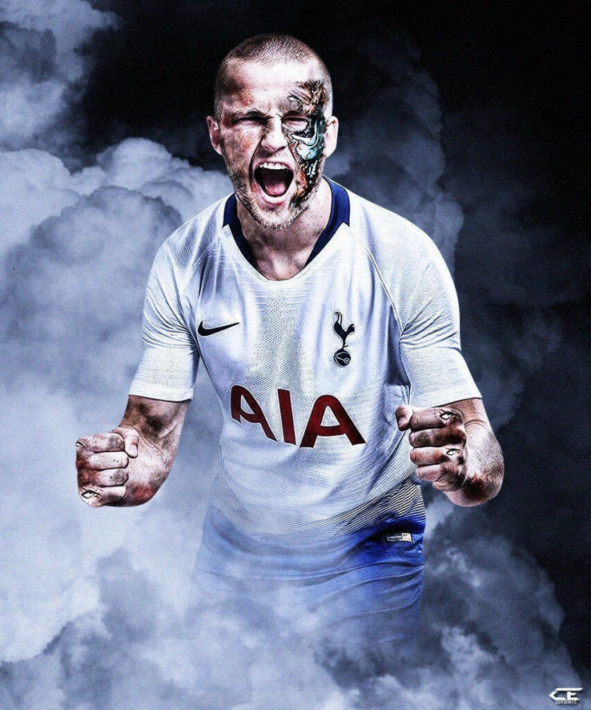 Eric Dier Tottenham Hotspur digital art with cyborg face smoky background intense power pose Wallpaper