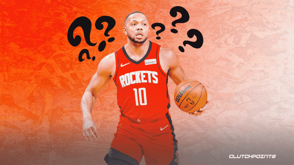 Eric Gordon Houston Rockets digital fanart wallpaper orange gradient background black question marks
