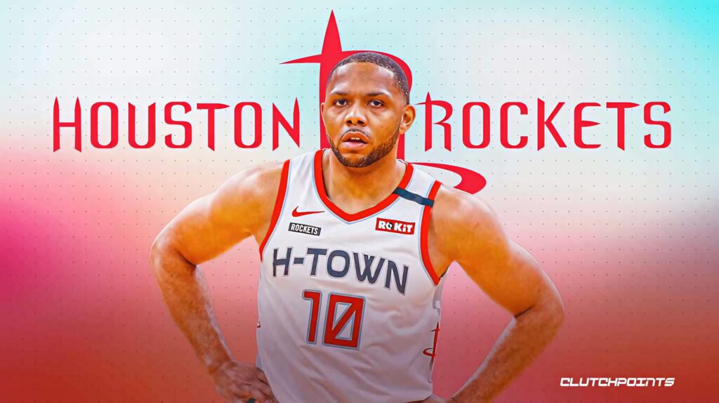 Eric Gordon in Houston Rockets jersey on vibrant red blue gradient with team logo wallpaper