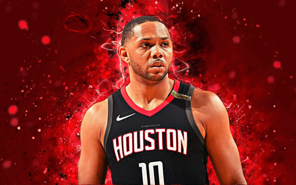 Eric Gordon Houston Rockets digital wallpaper vibrant red background dynamic basketball energy effects