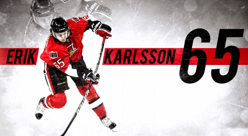 Erik Karlsson Ottawa Senators number 65 dynamic fanart wallpaper with motion blur background