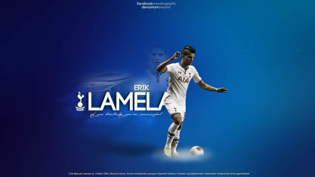 Erik Lamela Tottenham Hotspur action wallpaper blue gradient energetic football design background