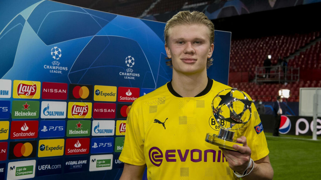 Erling Haaland Trophy Wallpaper: Celebrating Football Excellence