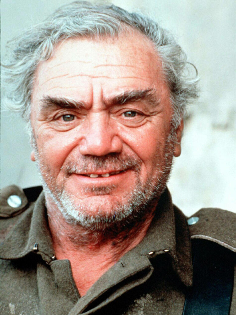Ernest Borgnine candid portrait with warm smile earthy tones and soft natural lighting wallpaper