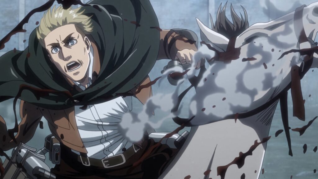 Erwin Smith Attack on Titan charging battle intense anime art gritty war wallpaper background