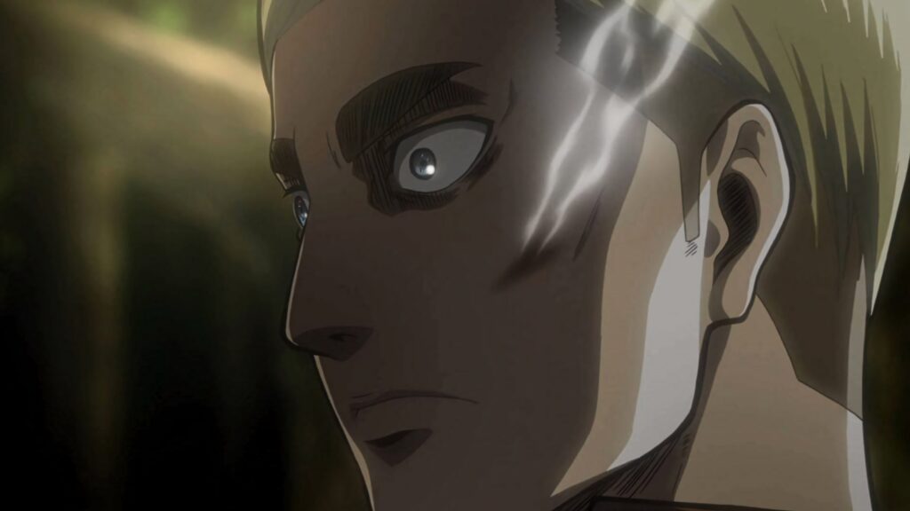 Erwin Smith intense close-up anime wallpaper Attack on Titan dramatic gaze detailed art background
