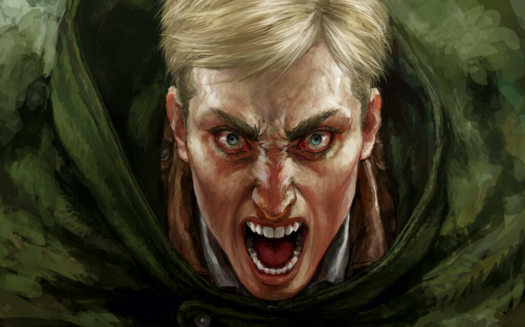Erwin Smith close-up intense expression vibrant Attack on Titan anime wallpaper background