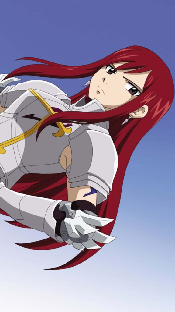 Erza Scarlet Wallpaper: Intense Armor Icon on Blue Background