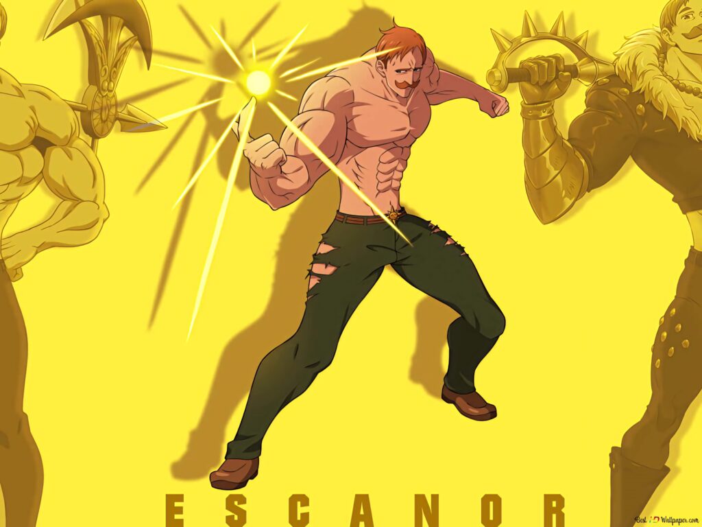 Escanor from The Seven Deadly Sins glowing sun power intense yellow background wallpaper