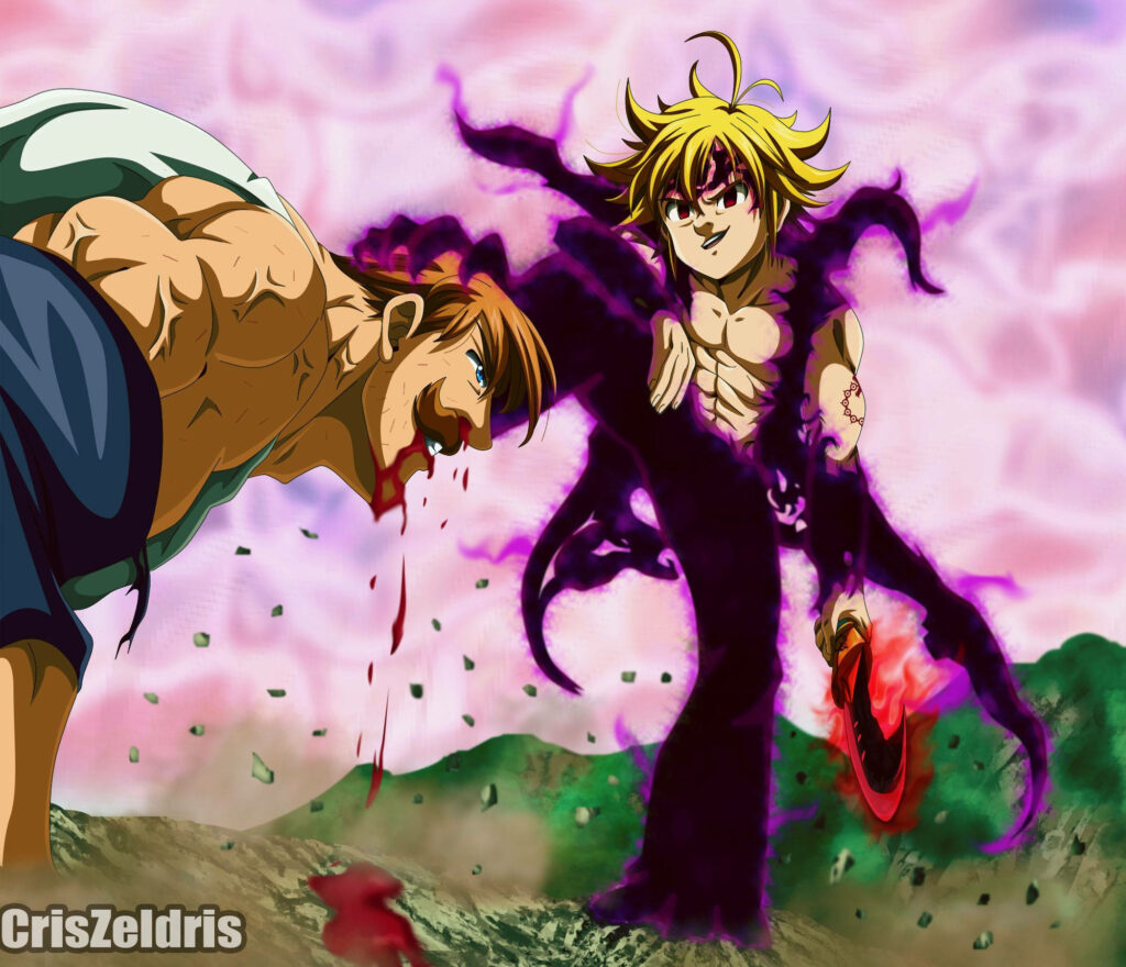 Escanor versus Meliodas duel from The Seven Deadly Sins anime intense battle wallpaper background