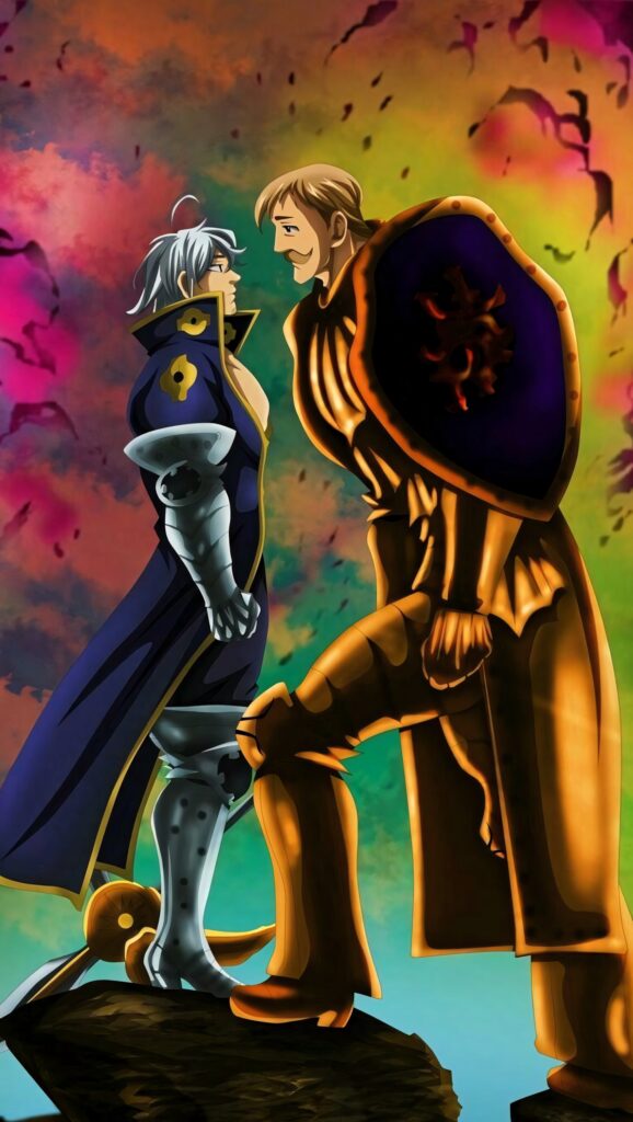 Escanor and Estarossa from Seven Deadly Sins face off in vibrant fanart with dynamic lighting Wallpaper