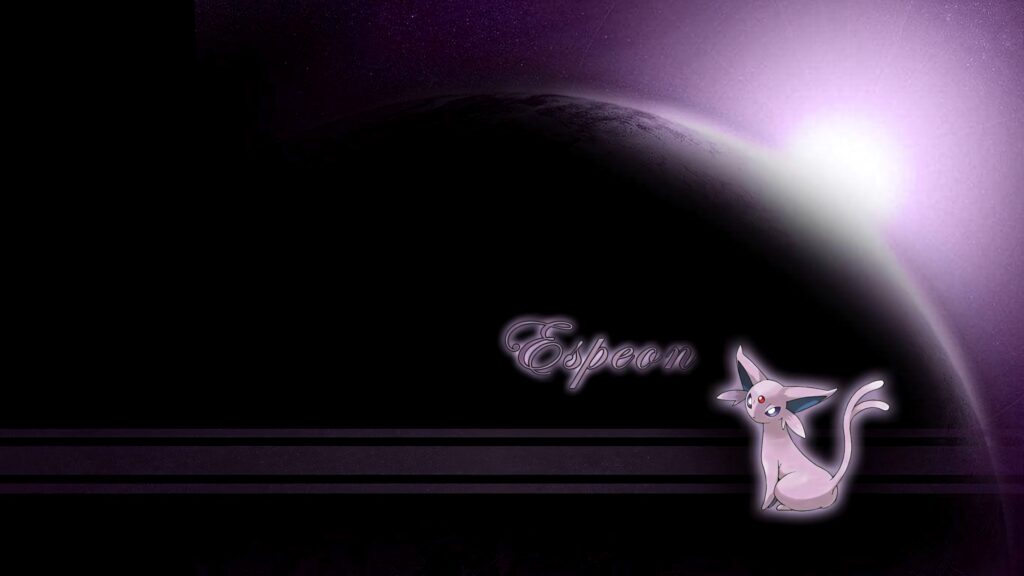 Espeon Psychic Pokémon glowing under moonlight with violet cosmic background wallpaper design