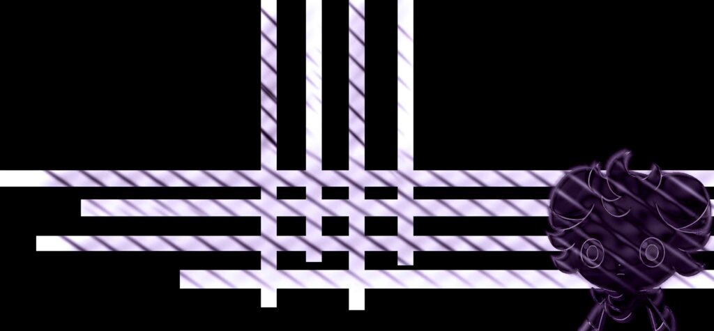 Espurr line art silhouette on black with lavender and white geometric lines wallpaper background