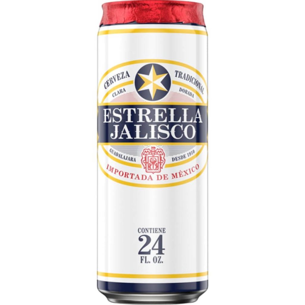 High-resolution Estrella Jalisco beer can with gold star logo on white background wallpaper