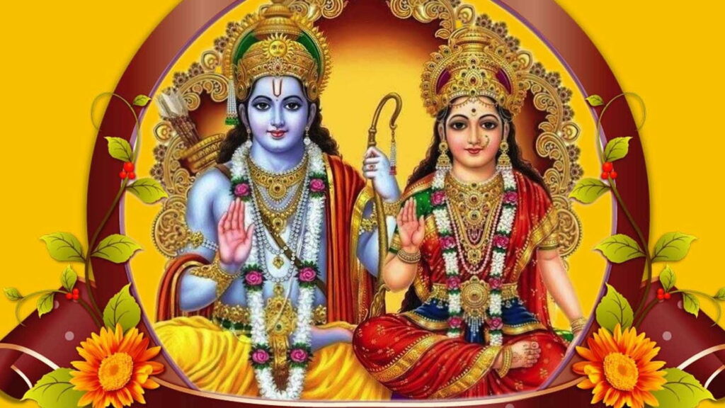 Divine Hindu deities embrace in a heavenly HD wallpaper background