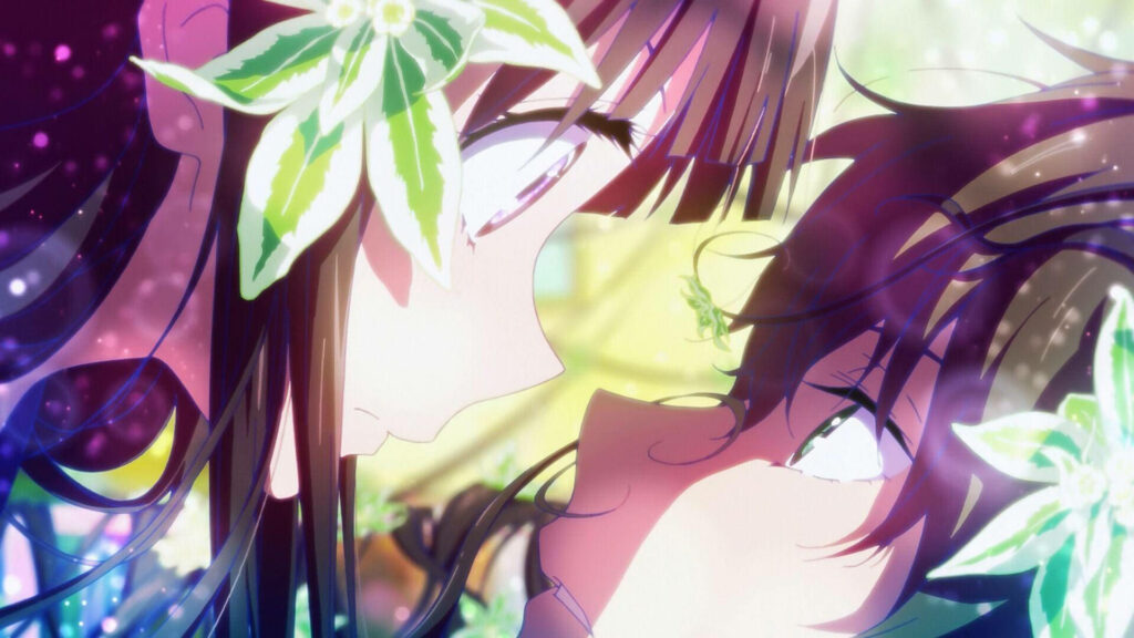 Eyes Meet in Intimate Anime Embrace: A Captivating Closeup of a Romantic Couple Wallpaper