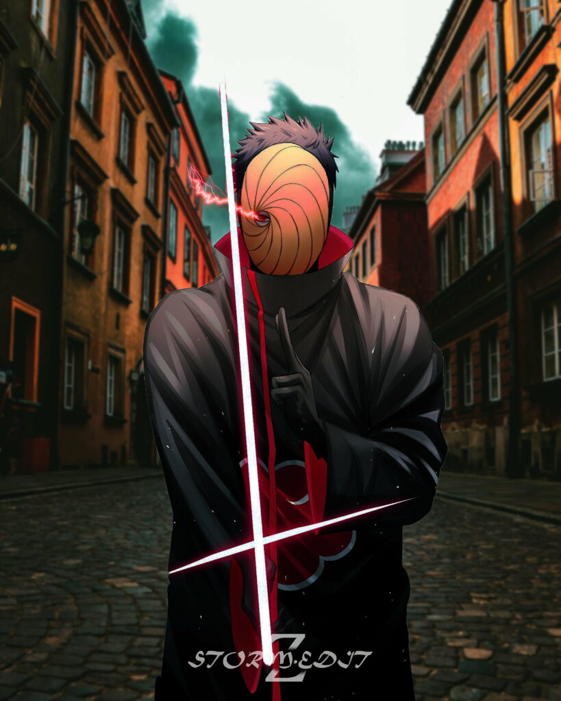 The Resilient Shinobi: Obito Uchiha Unleashing his Sharingan - Anime HD Phone Wallpaper