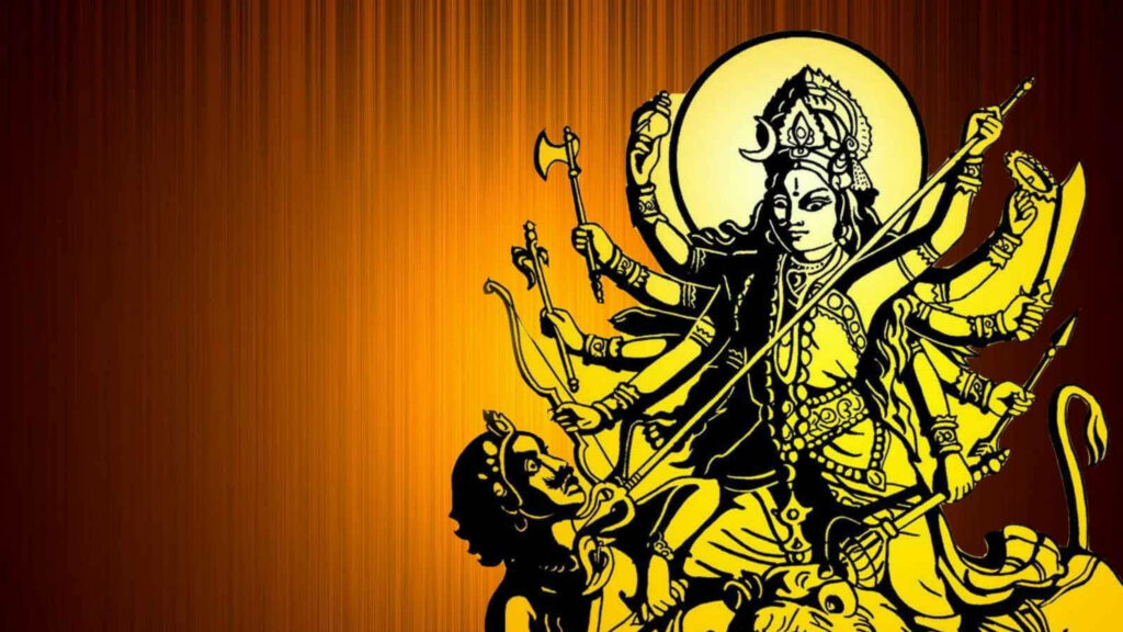 Divine Warrior: Kali Embracing Power in Vibrant Striped Surroundings Wallpaper