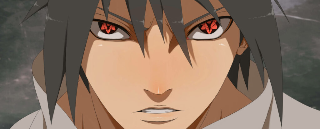 The Eternal Power of Sasuke Uchiha: 4k Closeup Reveals his Red and Black Patterened Irises with the Mysterious Sharingan Wallpaper